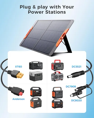 Miniatura 4 de ZOUPW Panel solar portátil de 100 W con cable 5 en 1, 23.5% de eficiencia, cargador solar plegable mono para Jackery 300/Ecolow