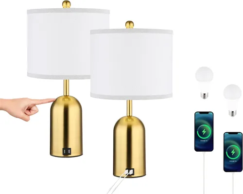 Miniatura 9 de Ldeco Juego de 2 lámparas de mesa táctiles, lámpara de mesita de noche con puertos USB, lámpara de escritorio con atenuador táctil de 3 vías