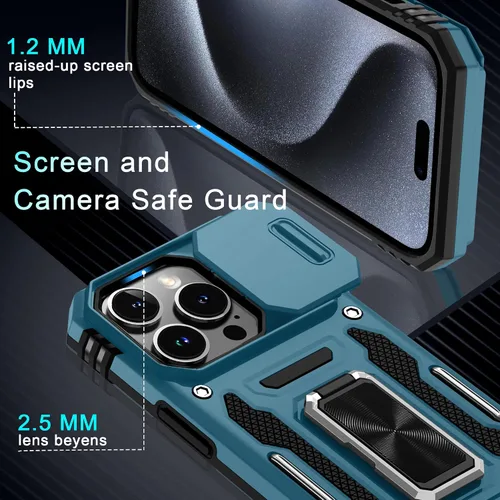 Miniatura 50 de DEERLAMN Funda para iPhone Xs Max con funda deslizante para cámara + protector de pantalla, soporte giratorio de anillo de grado militar a prueba