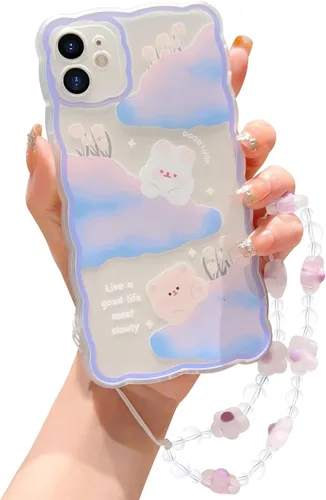 Miniatura 8 de Compatible con iPhone 11 Funda Lindo Dibujos Animados Pequeño Oso Conejo con Lindo Diseño de Cadena para Mujeres Niñas Estético Kawaii Funda Delgada