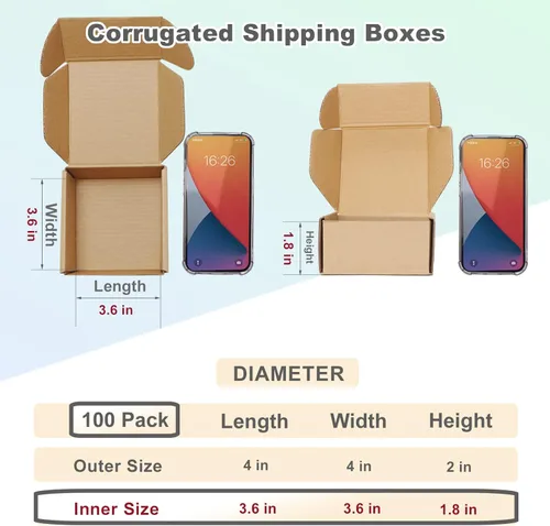 Miniatura 2 de MEBRUDY Cajas de envío de 4 x 4 x 2 pulgadas, paquete de 100 unidades, pequeñas cajas de cartón corrugado para enviar por correo, embalaje de Marrón
