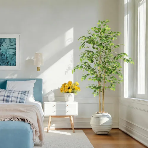 Miniatura 6 de Nafresh Árbol de ficus artificial alto resistente a los rayos UV, árbol de ficus sintético de 5 pies (60 pulgadas) con hojas realistas suaves