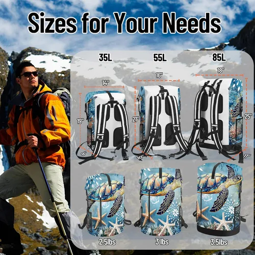 Miniatura 3 de Bolsa seca impermeable Bolsas secas marinas para kayak, senderismo, tortugas marinas, estrellas de mar, mochila con cierre enrollable, mochila
