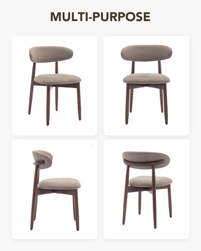 Miniatura 7 de Juego de 4 sillas de comedor, sillas tapizadas de estilo granja, sillas modernas de tela para cocina con patas de madera maciza, color camello