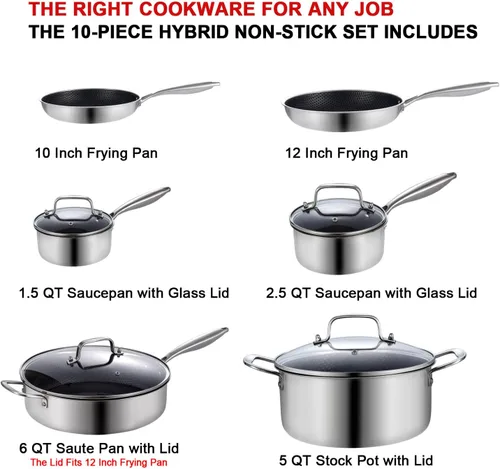 Miniatura 2 de LOLYKITCH Juego de sartenes antiadherentes, 10 piezas de utensilios de cocina de acero inoxidable con mango desmontable, apto para inducción