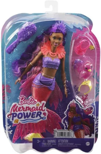 Miniatura 4 de Set de muñeca sirena Barbie Mermaid Power, muñeca de moda Barbie "Brooklyn" con mascota Phoenix y accesorios, juguete de sirena con aletas
