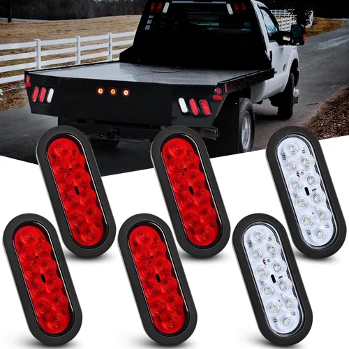 Nilight Luz Trasera Ovalada para Remolque de 6 Pulgadas, 6 Piezas, Roja y Blanca, 10 LED con Arandelas y Conectores de Montaje Empotrado, IP67