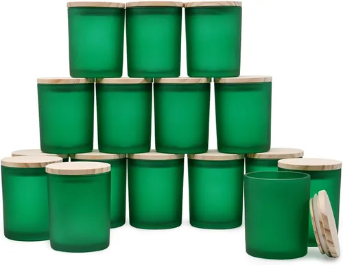 Miniatura 39 de SHOWIN Tarros gruesos para hacer velas, 16 unidades, tarros vacíos de 7 onzas con tapas de madera para hacer velas, contenedor de muestra