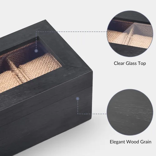 Miniatura 6 de Alsonerbay Caja de reloj con 6 ranuras para hombres y mujeres, organizador de reloj negro, soporte de almacenamiento de madera con cerradura