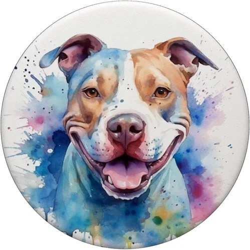 Miniatura 3 de Pitbull Sonriente Acuarela Amante de Perros Arte PopSockets intercambiables PopGrip