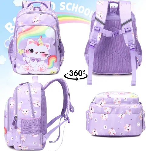 Miniatura 22 de Juego de mochila para niñas y adolescentes, mochila escolar para niños con bolsa para el almuerzo, estuche para lápices, mochilas escolares