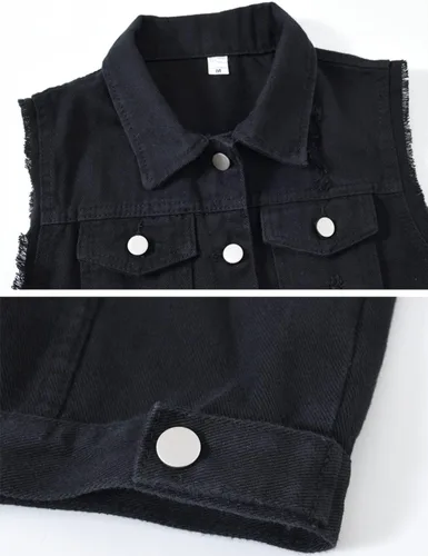Miniatura 4 de Locachy Chaleco de mezclilla casual para mujer, ajustado, sin mangas, rasgados