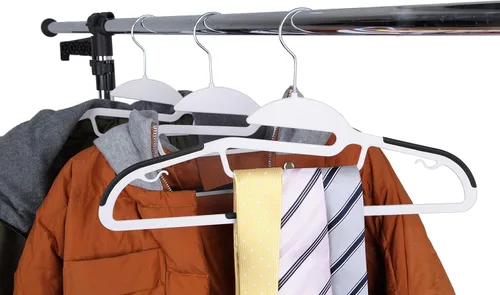 Miniatura 5 de Finnhomy Paquete de 50 perchas de plástico, perchas de ropa resistentes con almohadillas antideslizantes, organizador fácil de deslizar para armario