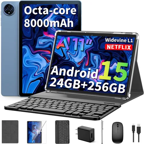 Miniatura 10 de Tablet Android 15 de 11 pulgadas 2026 con teclado, 24 GB+256 GB+2 TB expandir, tabletas PC con Gemini AI, Octa-Core, 8000 mAh, WiFi 5G, Widevine L1