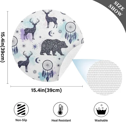 Miniatura 4 de Artistic Silhouette Animals Round Placemat, Non Slip Heat Proof Table Mat for Kitchen one sizex1