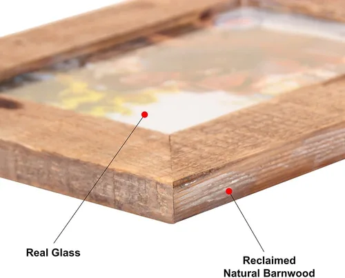 Miniatura 4 de Portarretratos rústico de madera de granero de 5 x 7 pulgadas, juego de 2 unidades, madera natural recuperada, cristal real, diseño de granja