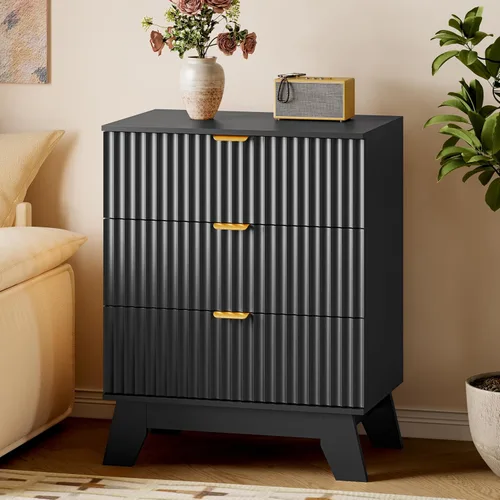 Miniatura 46 de BORNOON Cómoda alta de 46" para dormitorio, cómoda de 6 cajones acanalados, cómoda moderna de madera con almacenamiento profundo, correderas