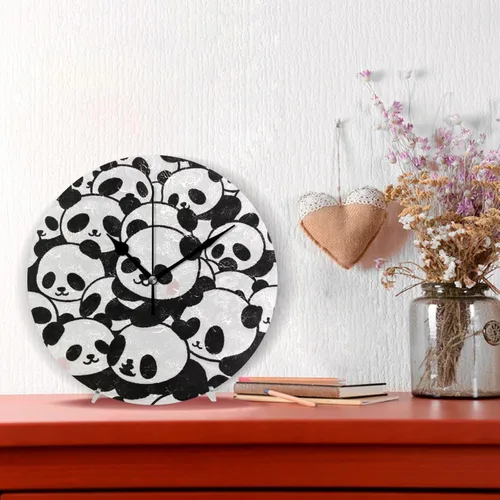 Miniatura 2 de Lindo panda de dibujos animados en blanco y negro, reloj de pared redondo de 10 pulgadas, retro, sin tictac, moderno, para oficina, cocina, oficina