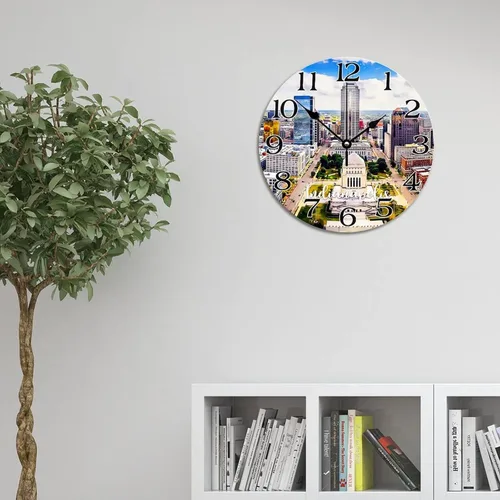 Miniatura 6 de Reloj de paisaje de Indianápolis, Indiana, Estados Unidos, reloj decorativo de viaje, funciona con pilas, 9 pulgadas, silencioso, retro, decoración