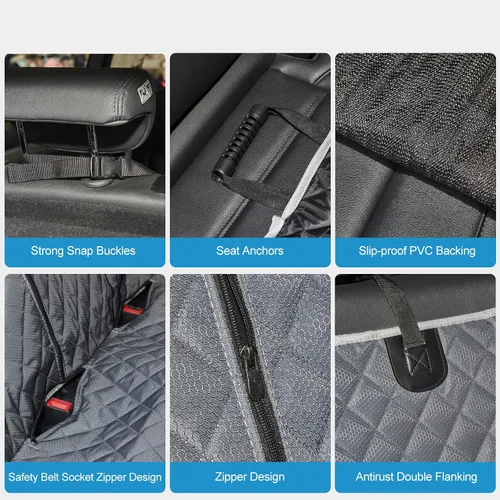 Miniatura 4 de ANOSOSPECIAL Funda de asiento de coche para perros en gris para el asiento trasero, piel antiadherente, apta para mascotas e impermeable - Protector