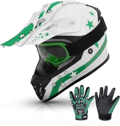 Miniatura 12 de TCMT Azul Niños Motocross ATV Dirtbike BMX Offroad Cara Completa Juventud Casco Guantes Gafas Aprobado Punto