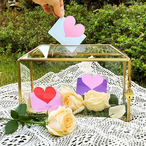 Miniatura 2 de Caja de tarjeta de cristal dorada de 12.6 pulgadas, caja grande para tarjetas de boda con cerradura y ranura para recepción, cajas decorativas