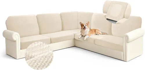 Arfntevss - Fundas para sofá modular en forma de L de 5 asientos, fundas elásticas ajustadas para cojín de sofá de esquina para perros, protector de