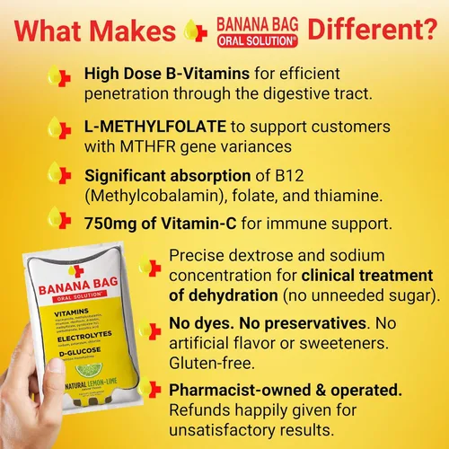 Miniatura 8 de Banana Bag Oral Solution Paquetes – Bolsa de 30 paquetes de lima limón natural Una mezcla refrescante de electrolitos, vitamina C y complejo B