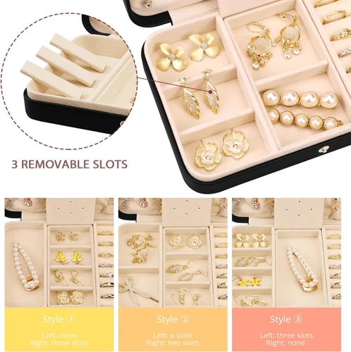 Miniatura 3 de CLUDEMAS Joyero organizador de viaje para mujeres y niñas pequeñas cajas de almacenamiento de joyas de piel sintética soporte portátil para joyas