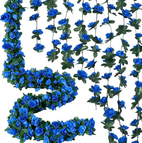 Miniatura 9 de Flores falsas, 10 unidades, plantas artificiales de vid de rosas colgantes, hiedra rosa para el hogar, hotel, oficina, boda, fiesta, jardín
