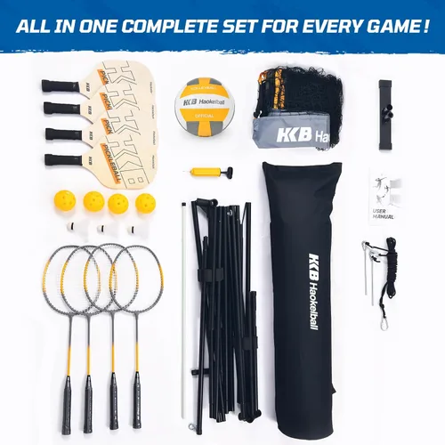 Miniatura 8 de Haokelball Juego de red de bádminton, voleibol y pickleball, sistema de redes todo en uno portátil de 22 pies para interior y exterior con altura