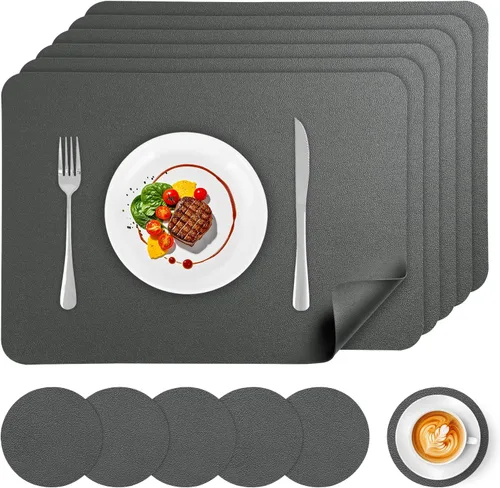 Miniatura 7 de Juego de 6 manteles individuales de vinilo, impermeables, de piel sintética, resistentes al calor, manteles individuales para mesa de comedor