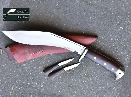 Miniatura 2 de GK&CO. Kukri House Auténtica hoja Kukri de 10 pulgadas con mango de madera rosa de espiga completa, funda de cuero rojo Kukri/Khukuri, hecho a mano