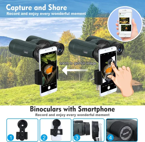 Miniatura 6 de Prismáticos Celticbird 10x42 HD para adultos, de alta potencia con soporte para teléfono, prisma BAK4, impermeables, para viajes, observación