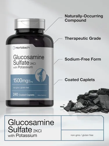 Miniatura 3 de Horbäach Sulfato de glucosamina 1500mg 240 comprimidos 2KCI con potasio Suplemento sin OMG y sin gluten