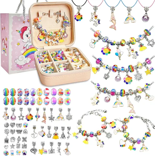 Miniatura 9 de Kit de Fabricación de Pulseras de Abalorios para Niñas de 8 a 12, Kit de Joyería de Bricolaje con Caja, Artes y Manualidades para Niños de 6 a 8