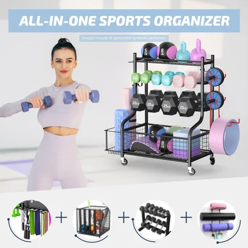 Miniatura 2 de Estante para Mancuernas PLKOW, Estante de Peso para Mancuernas, Almacenamiento para Gimnasio en Casa para Mancuernas, Pesas Rusas, Esterilla de Yoga