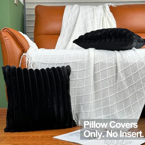 Miniatura 2 de Juego de 2 fundas de almohada de 18 x 18 pulgadas, fundas decorativas de piel sintética para cama, funda de almohada suave y esponjosa con respaldo