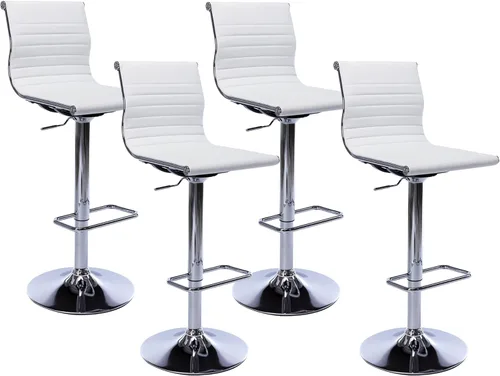 Miniatura 23 de Taburete de bar blanco de piel sintética ajustable en altura de mostrador con respaldo para isla de cocina, barra de desayuno