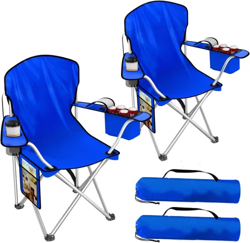 Miniatura 13 de VTOY Sillas de camping plegables duraderas 600D Oxford, silla portátil al aire libre con bolsa enfriadora, portavasos y bolsillo de almacenamiento