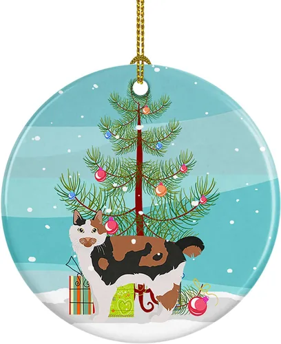 Miniatura 65 de Caroline's Treasures Adorno de cerámica con texto en inglés "Merry Christmas" para colgar en el árbol de Navidad, decoración para el hogar, Navidad