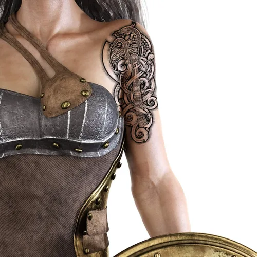 Miniatura 7 de 2 tatuajes temporales con hacha vikinga, dragón, nórdico, palo negro, tribal, bárbaro, celta, guerrero, en el cuerpo, pegatina de transferencia