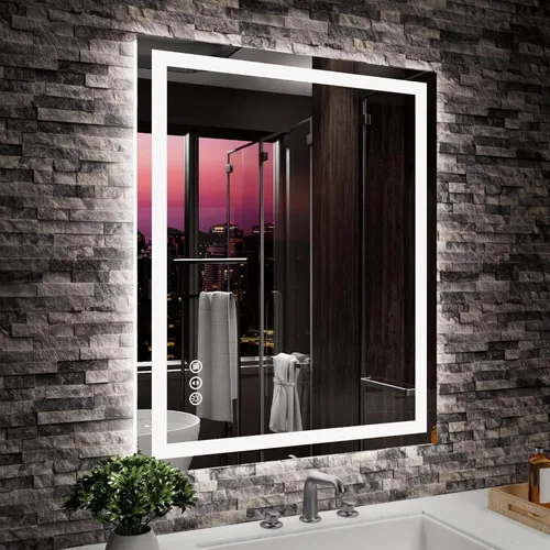 Miniatura 27 de Amorho Espejo de baño LED de 24 x 32 pulgadas con luces, iluminación frontal y retroiluminación, regulable continuamente, antiniebla, vidrio Frente