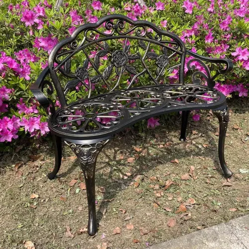Miniatura 3 de Mandolin Silla de jardín para exteriores, todas las sillas de aluminio fundido antioxidante, banco de patio de patio de color rosa tallada para Cobre