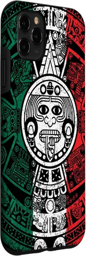Miniatura 3 de Funda para iPhone 11 Pro Max con calendario azteca maya con piedra de sol envejecida de la bandera de México