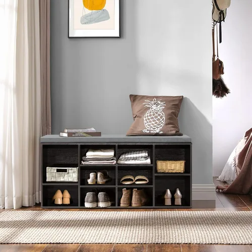 Miniatura 2 de PayLessHere Banco de zapatos – Organizador de zapatos de 10 compartimentos con estante de 3 niveles y estantes ajustables para sala de estar, Negro