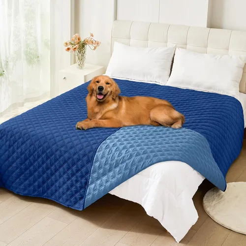 Miniatura 77 de Smiry Funda impermeable para cama de mascota, suave y lavable, para muebles, cama, sofá, reversible, a cuadros (30 x 53 pulgadas, color beige/beige)