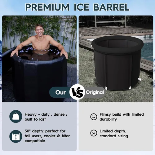 Miniatura 3 de AWEMUFA Tina de inmersión fría para atletas, bañera de hielo inflable de 100 galones, compatible con enfriadores de agua, tinas de hielo portátiles