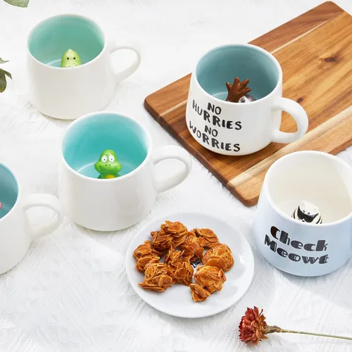 Miniatura 3 de Taza de cerámica de Narval con animal 3D oculto en el interior, taza de 12 oz con figura de dibujos animados hecha a mano, linda taza sorpresa