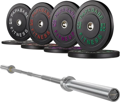Miniatura 15 de Papababe Barra Olímpica de 7 Pies 1000LB/1500LB de Capacidad de Peso con Juego de Placas Amortiguadoras, Placas de Peso de 2 Pulgadas, Levantamiento